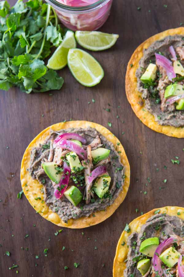 overhead shot of tex mex slow cooker tostadas