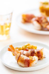 Bacon Wrapped Shrimp with Whiskey Peach Chutney