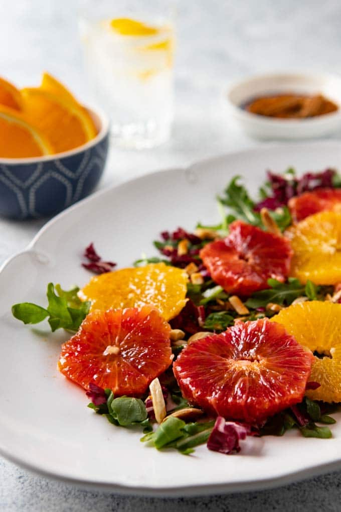 platter with moroccan citrus salad. 