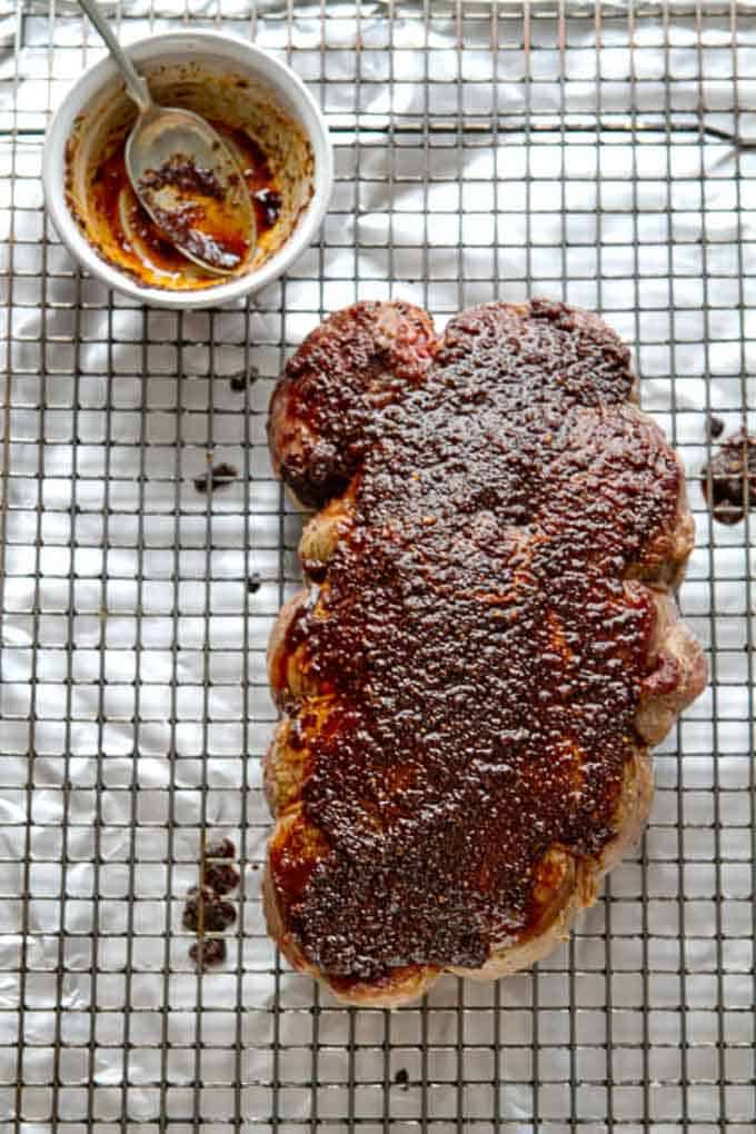 sirloin roast slathered with a wet rub for the coffee and spice rubbed sirloin roast recipe.