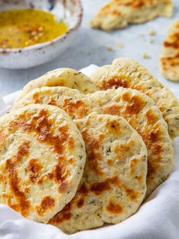 Greek Yogurt Flatbread in a basket.
