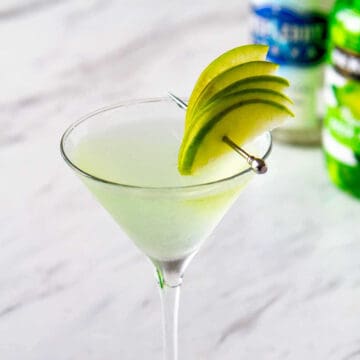 Single glass of apple martini.