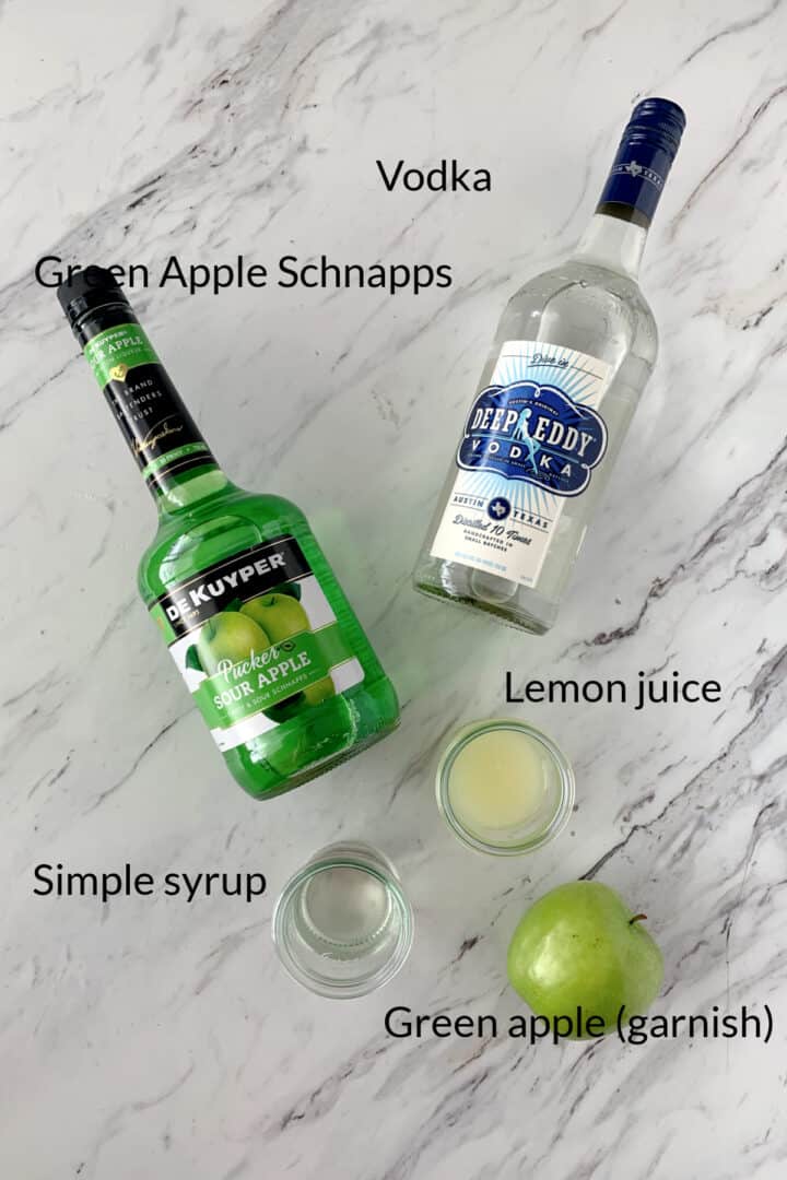 ingredients needed to make the apple martini recipe.