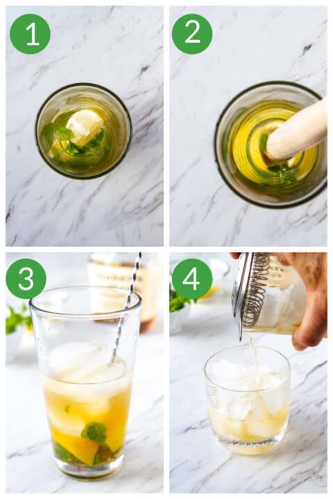 step by step instructions for making a bourbon smash.