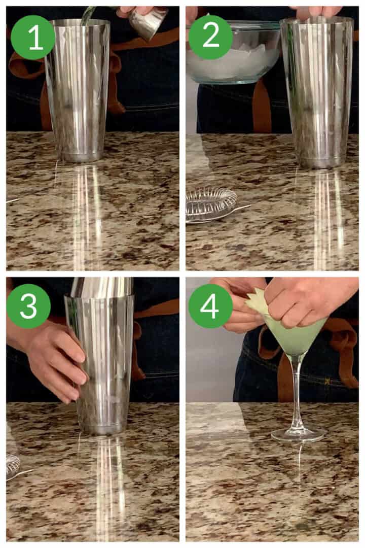 step by step instructions for how to make an apple martini.