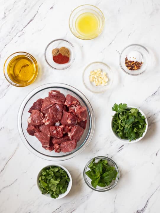 Ingredients for grilled lamb kebabs